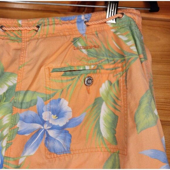 Lauren Ralph Lauren Floral Capris Pants 12 Orage Cotton Beach Drawstring 90s - Picture 8 of 16